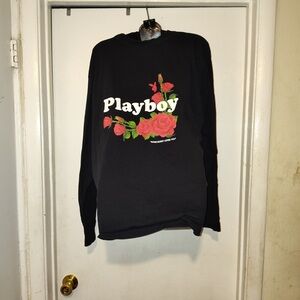 PLAYBOY Kids Black Long Sleeve Tee with Red Rose Design